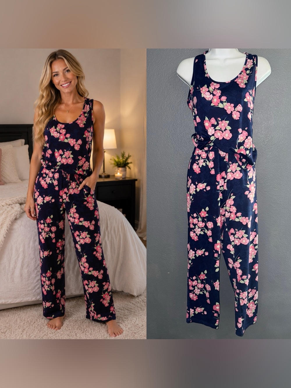 Flora Women’s Pajama Set Floral Pajamas Pants & Tank Top size Medium